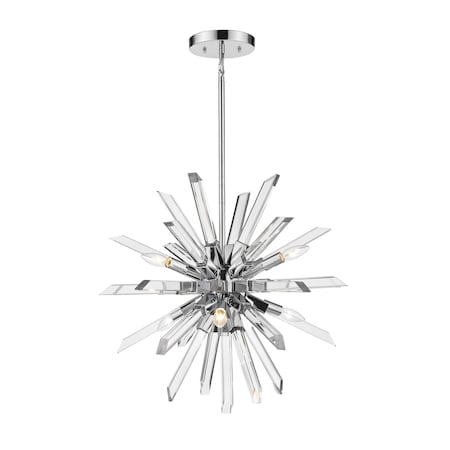 Burst 6 Light Chandelier, Chrome & Clear